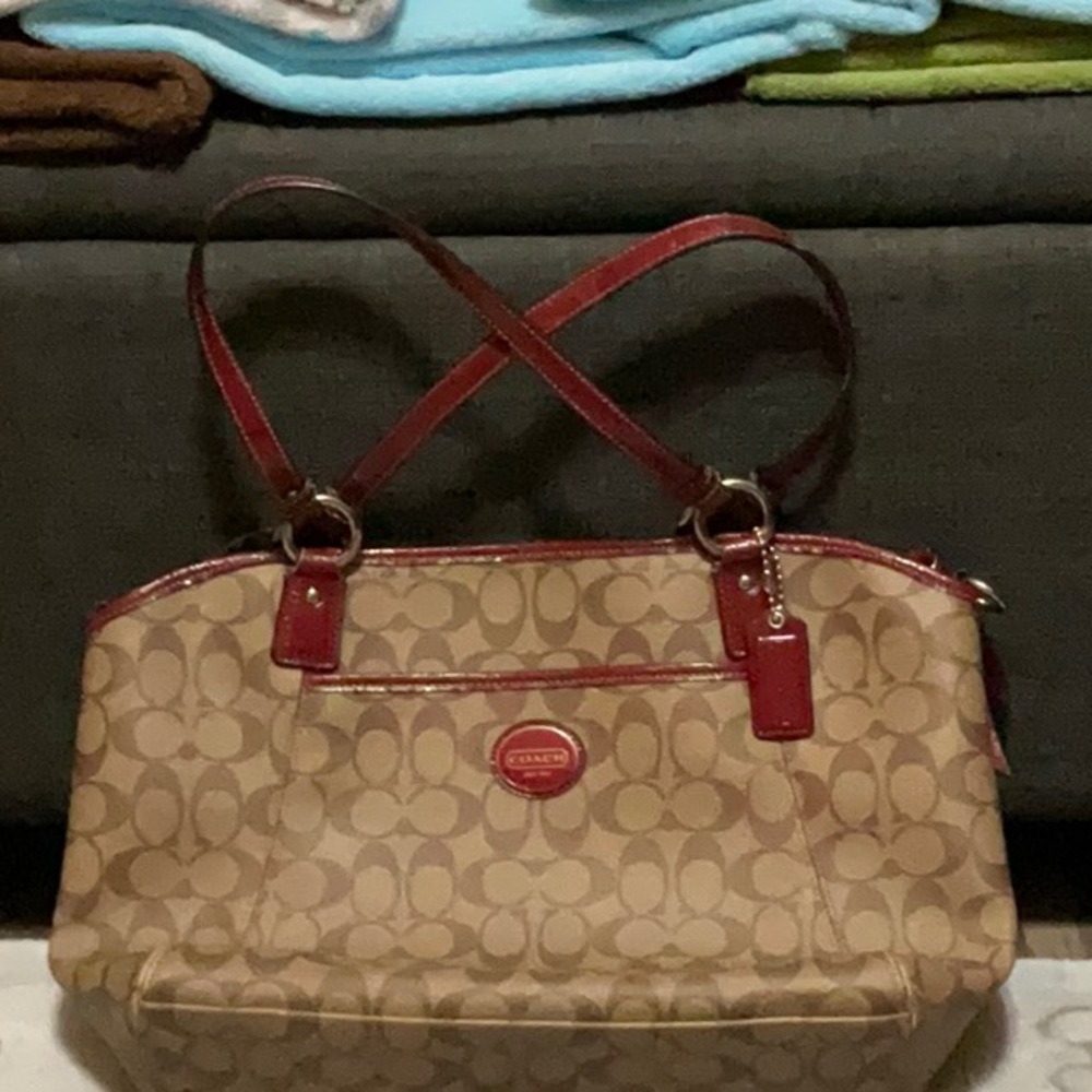 Coach purse, brown and red, big purse